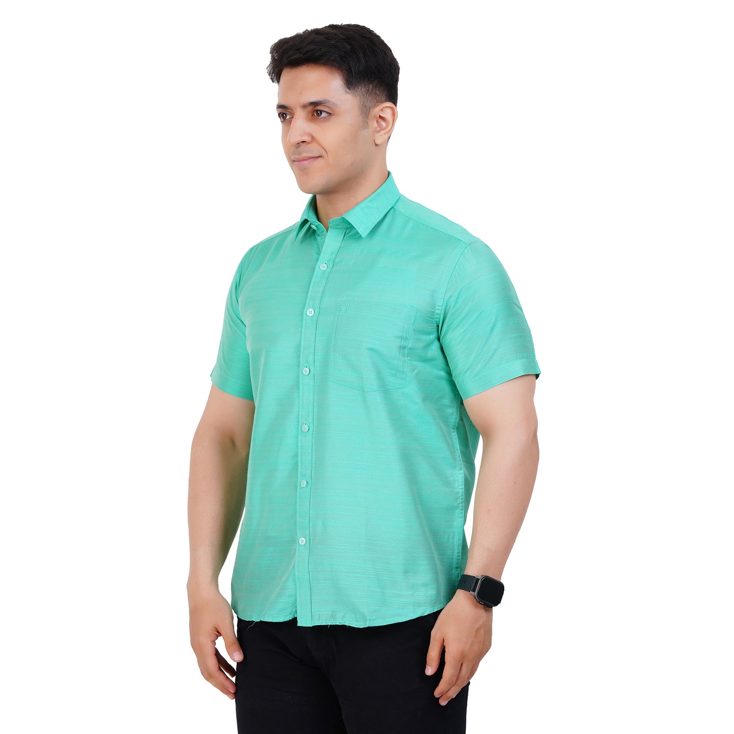 Fashily Men's Formal Shirt | Regular Fit Shirt for Men | Half Sleeve Solid Plain Office Wear Shirt for Man