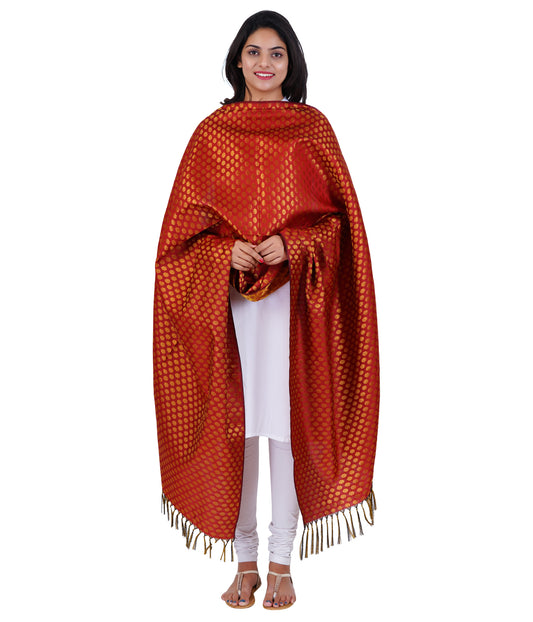Women's Jacquard Banarasi Dupatta - Maroon Small Flower