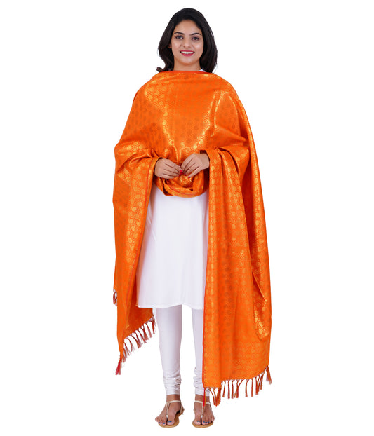 Women's Jacquard Banarasi Dupatta - Orange Big Mango
