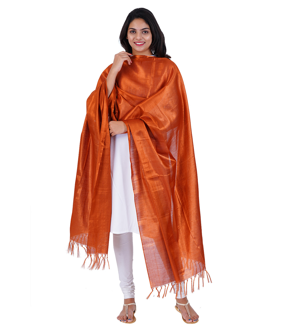 Women's Soild Silk Plain Dupatta - Copper/Copper