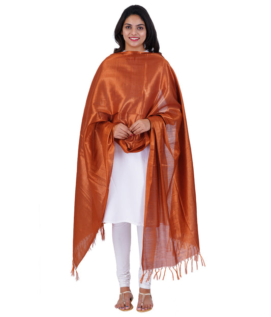 Women's Soild Silk Plain Dupatta - Copper/Copper