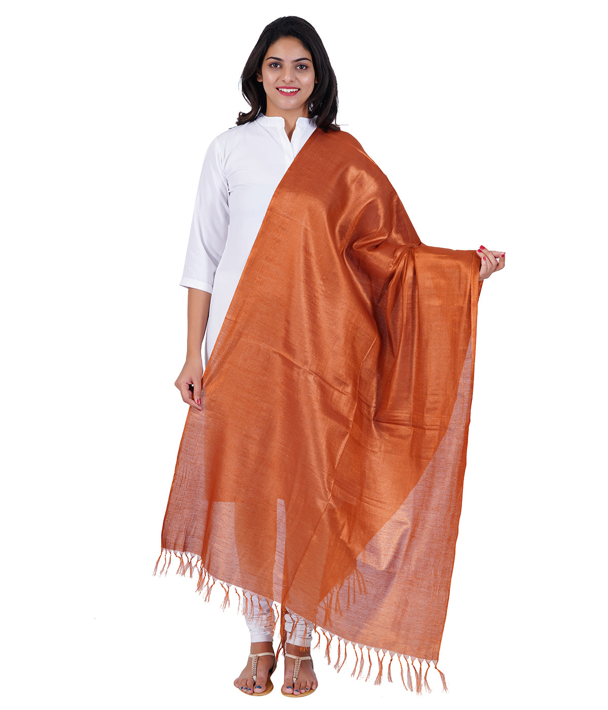 Women's Soild Silk Plain Dupatta - Copper/Copper