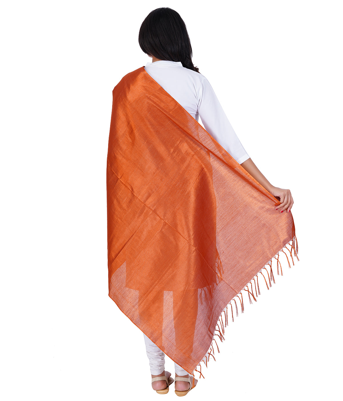 Women's Soild Silk Plain Dupatta - Copper/Copper