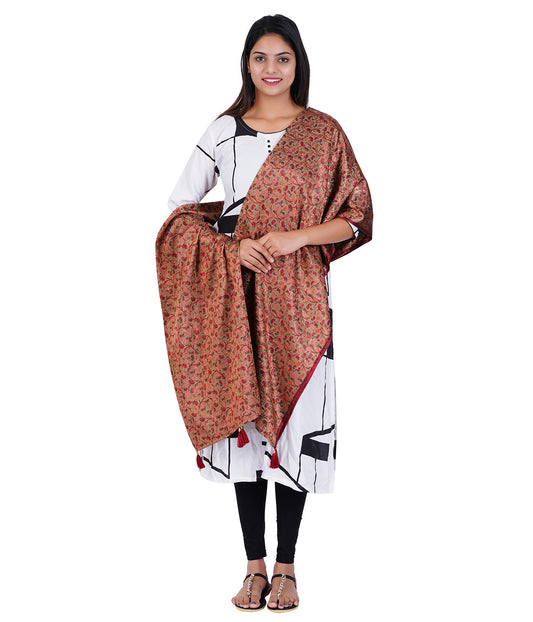 Women's Jacquard Floral Design Dupatta with Tassel Work - Maroon